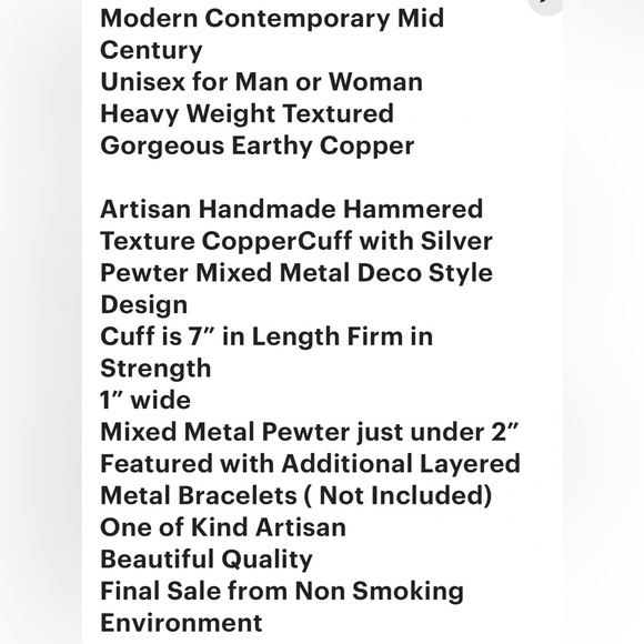 Blacksmiths Handcrafted Hammered Copper Cuff Bracelet Upcycled Vintage Silver - Picture 10 of 11